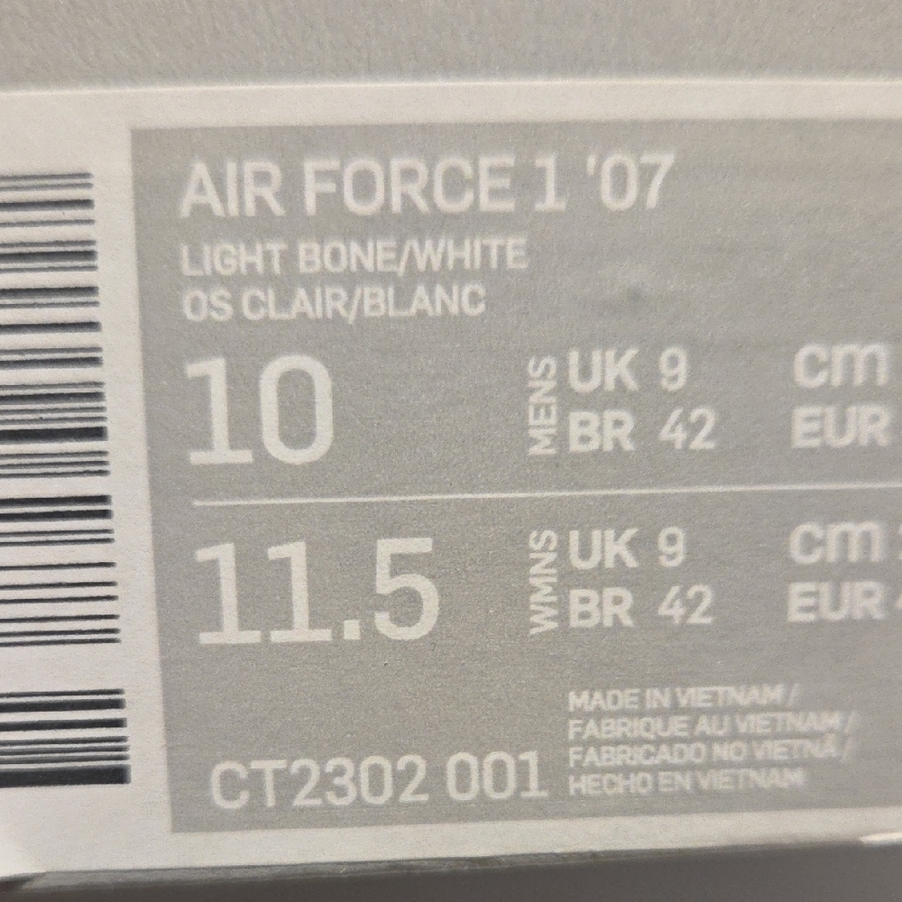NIKE AIR FORCE 1 '07 MEN's CASUAL SHOE LIGHT BONE - WHITE AUTHENTIC NEW IN BOX - Picture 8 of 9